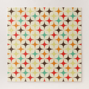 Colourful Stars Retro Geometric Pattern Jigsaw Puzzle