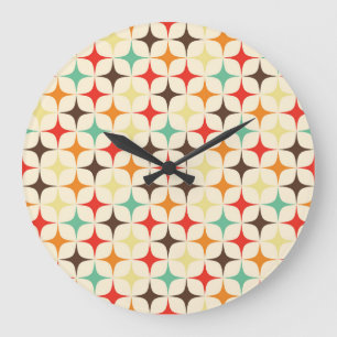 Colourful Stars Retro Geometric Pattern Large Clock