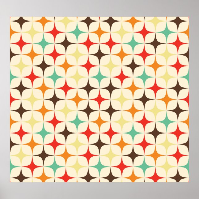 Colourful Stars Retro Geometric Pattern Poster (Front)