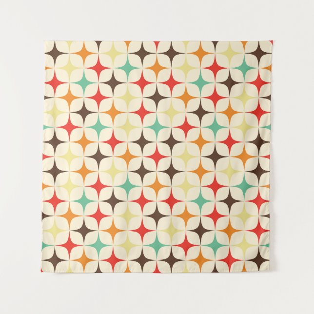 Colourful Stars Retro Geometric Pattern Tapestry (Front)