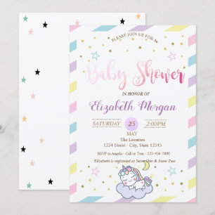 Colourful Stars, Unicorn  Baby Shower Invitation