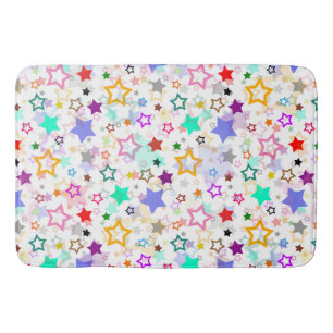 Colourful Stars White Bath Mat