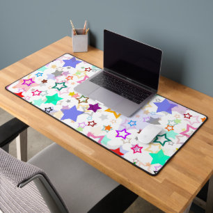 Colourful Stars White Desk Mat