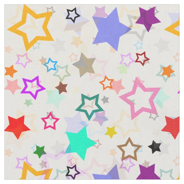 Colourful Stars White  Fabric (Close Up)