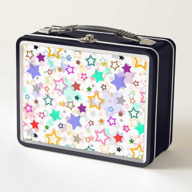 Colourful Stars White  Metal Lunch Box (Front)