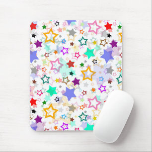 Colourful Stars White Mouse Mat