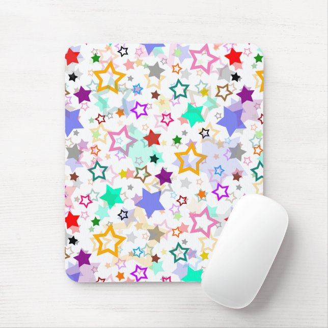 Colourful Stars White  Mouse Mat (With Mouse)