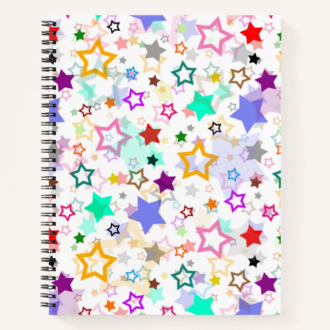 Colourful Stars White  Notebook (Front)