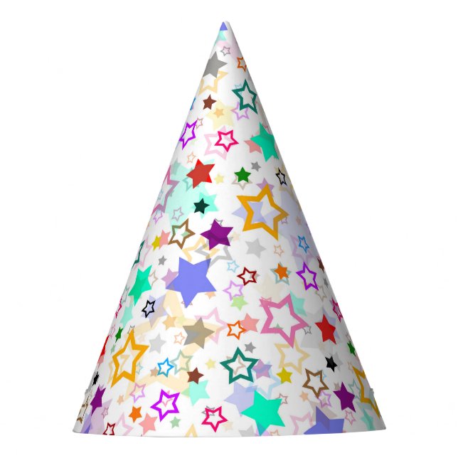 Colourful Stars White  Party Hat (Front)