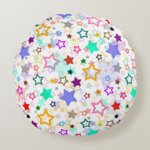 Colourful Stars White Round Cushion