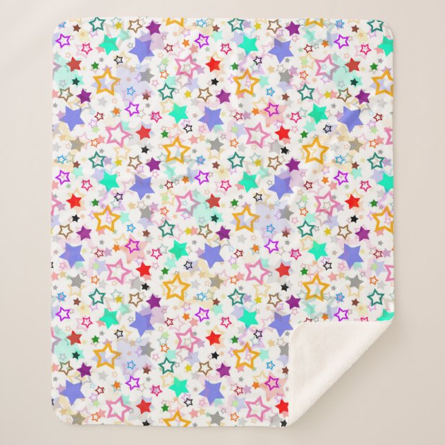 Colourful Stars White  Sherpa Blanket (Front)
