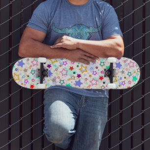 Colourful Stars White Skateboard
