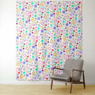 Colourful Stars White Tapestry
