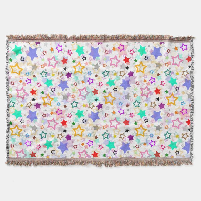Colourful Stars White  Throw Blanket (Front)