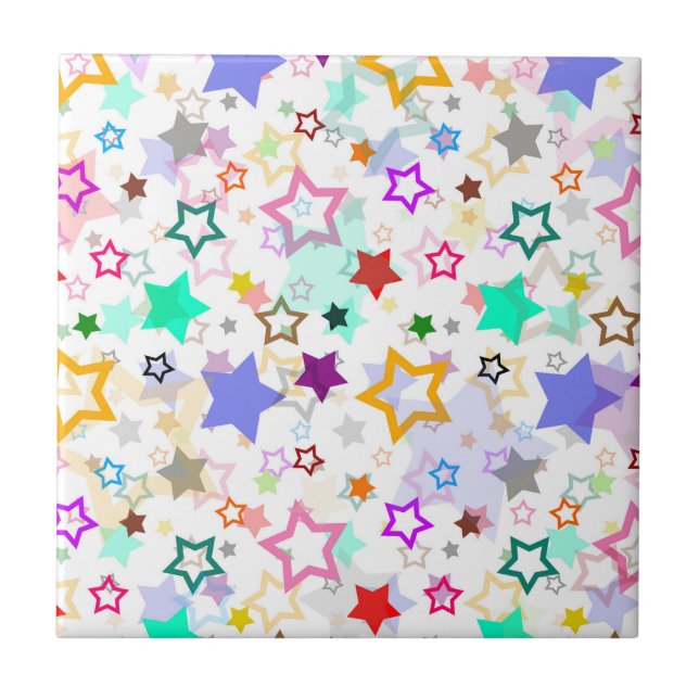 Colourful Stars White  Tile (Front)