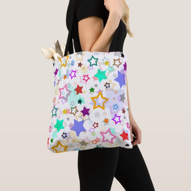 Colourful Stars White  Tote Bag (Close Up)