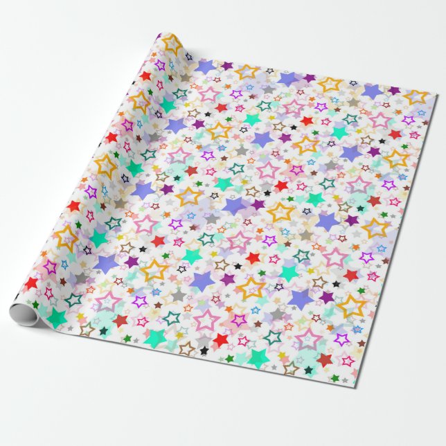 Colourful Stars White  Wrapping Paper (Unrolled)