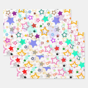 Colourful Stars White Wrapping Paper Sheet