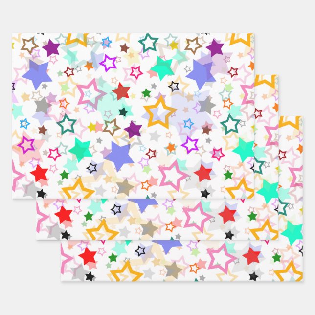Colourful Stars White  Wrapping Paper Sheet (Set)