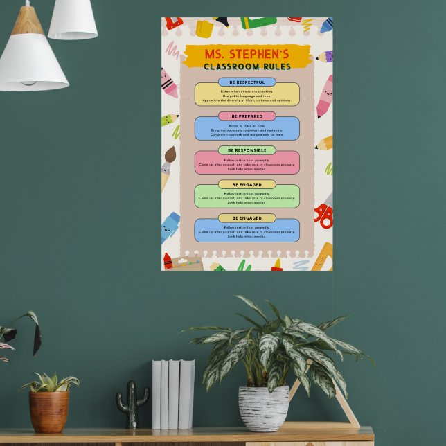 Colourful Stationary Teacher Classroom Rules Poster (Living Room 1)