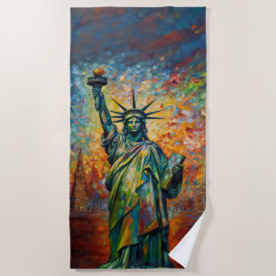 Colourful Statue of Liberty New York Art Beach Towel