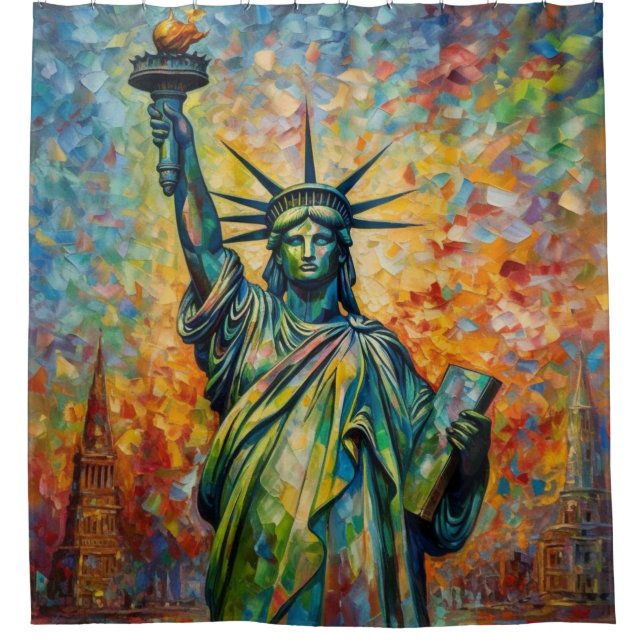 Colourful Statue of Liberty New York Art Shower Curtain (Front)