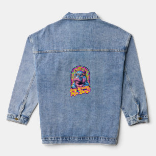 Colourful Stay Groovy Moo Deng Pygmy Hippo Design Denim Jacket
