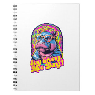 Colourful Stay Groovy Moo Deng Pygmy Hippo Design Notebook