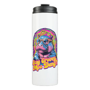 Colourful Stay Groovy Moo Deng Pygmy Hippo Design Thermal Tumbler