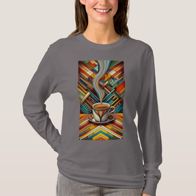 Colourful Steaming Coffee Cup T-Shirt (Front)