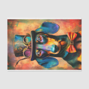 Colourful Steampunk Dog In Bow Tie DK7LF Decoupage Tissue Paper