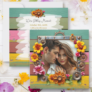 Colourful Steampunk Flowers Wedding Invitation