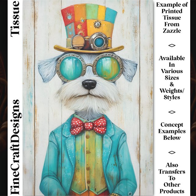 Colourful Steampunk Schnauzer Dog DE6 Decoupage Tissue Paper (Creator Uploaded)
