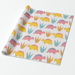 Colourful Stegosaurus and Plants Wrapping Paper