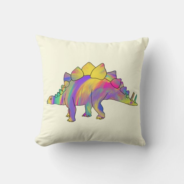Colourful Stegosaurus Cute Jurassic Dinosaur Art Cushion (Front)