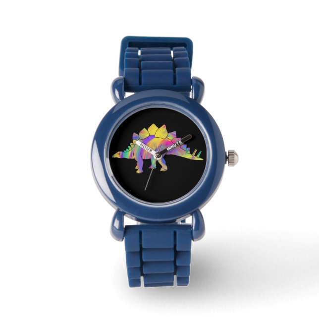 Colourful Stegosaurus Cute Jurassic Dinosaur Art Watch (Front)