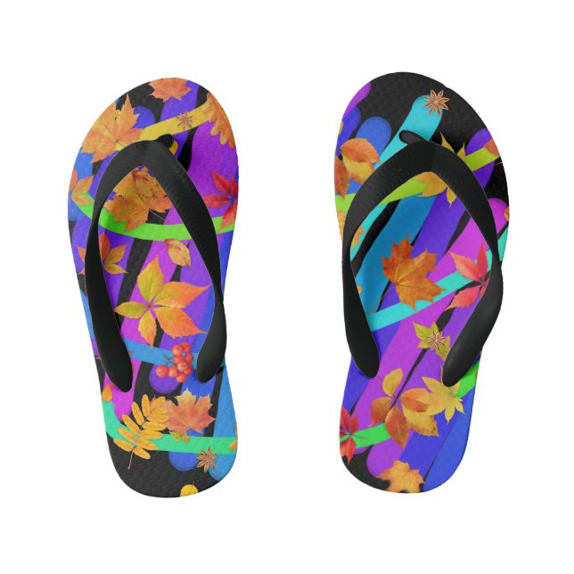 colourful sticks of leaves kid's flip flops (Footbed)