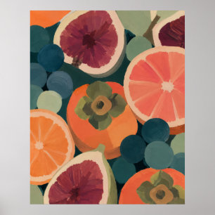 Colourful Still Life Fruit Gouache Painting Poster
