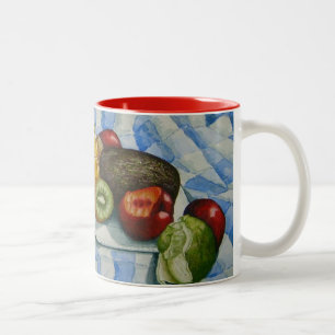 colourful still life painting of exotic fruit Two-Tone coffee mug