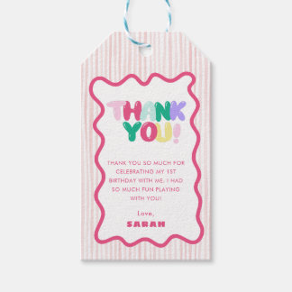 Colourful Stiped 1st Birthday Pink Favour Tag