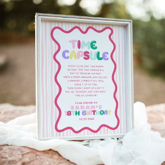 Colourful Stiped 1st Birthday Time Capsule Poster