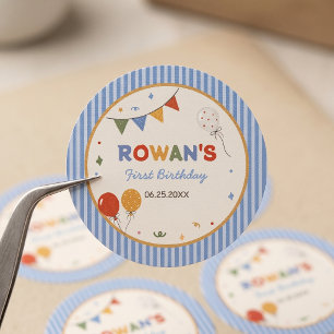 Colourful Stiped Fun Birthday Classic Round Sticker