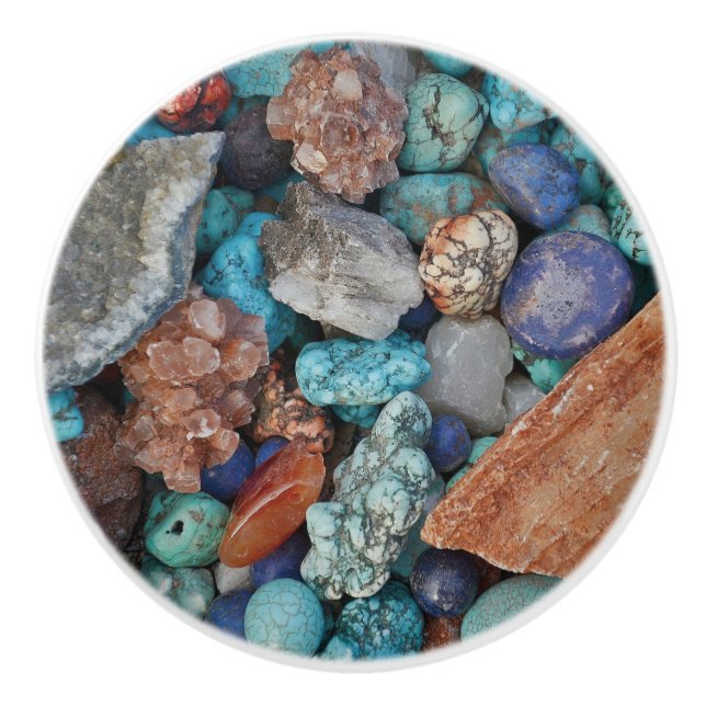 Colourful stone rock natural grey blue brown ceramic knob (Front)