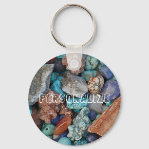 Colourful stone rock pebble natural texture key ring