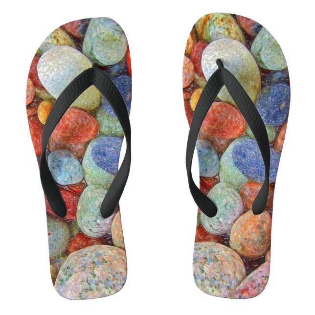 Colourful Stones, Pebbles, Rocks and Water Flip Flops (Footbed)