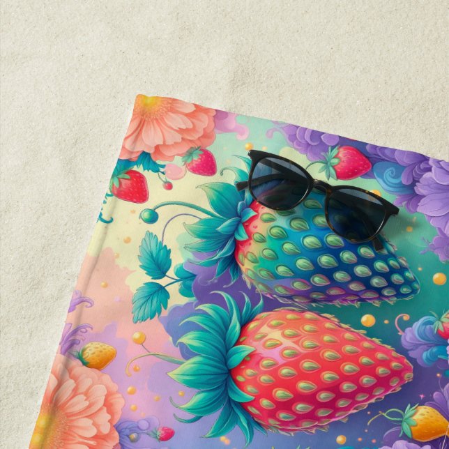 Colourful strawberry beach towel (In Situ)