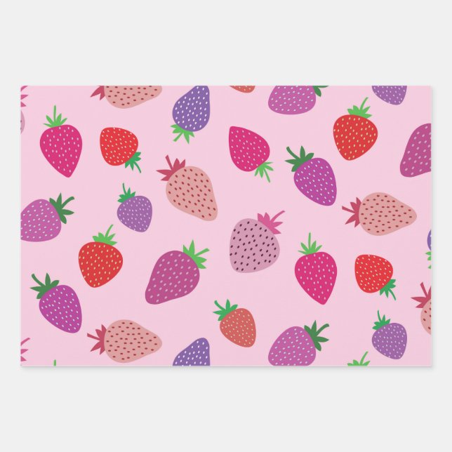 Colourful strawberry fields  wrapping paper sheet (Front 3)