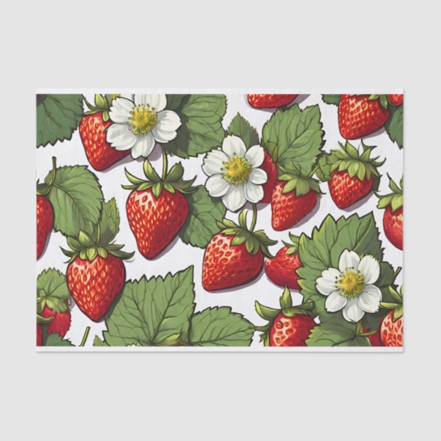 Colourful Strawberry Fruit, Flowers and Leaves  Tissue Paper (Front)