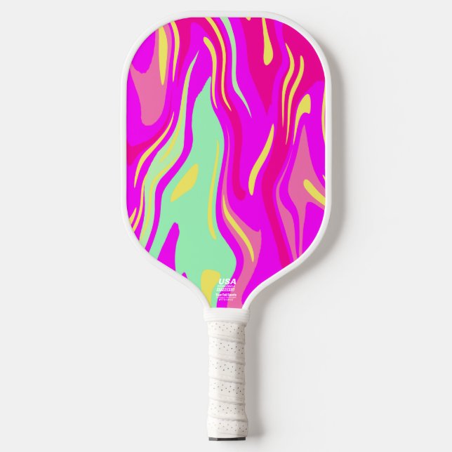 Colourful Streaks of Pink Magenta Yellow Mint Gree Pickleball Paddle (Front)