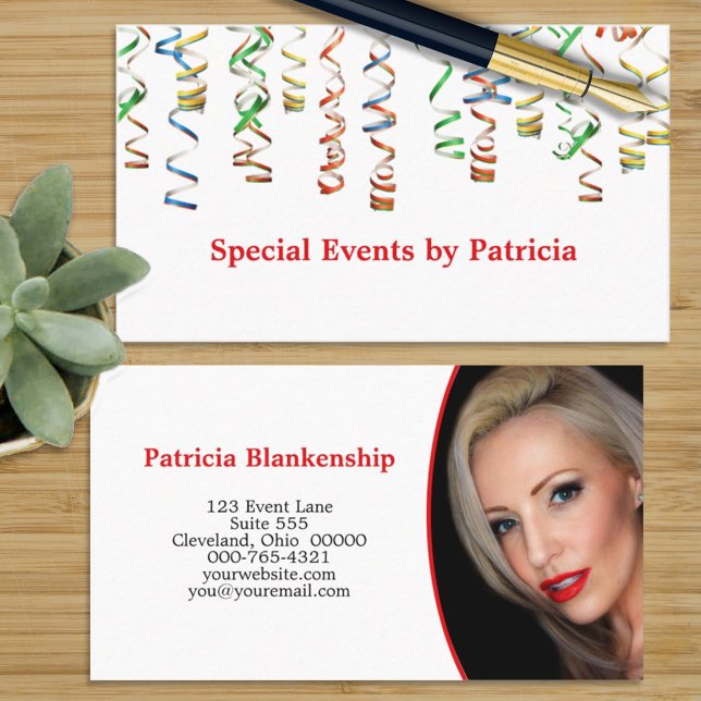 Colourful Streamers Top Border Professional Photo Business Card (Creator Uploaded)